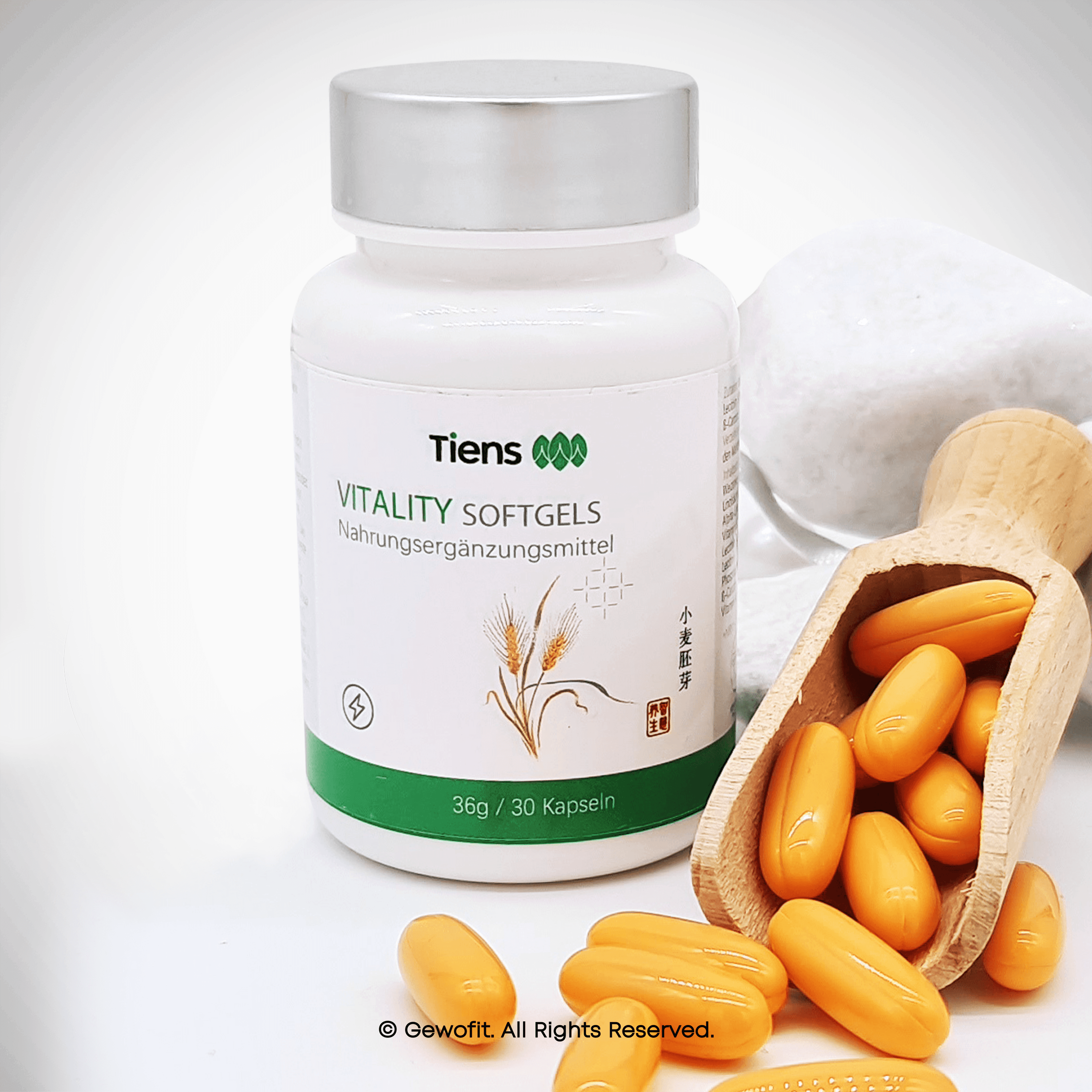 TIENS Vitality Softgels mit kaltgepresstem Weizenkeimöl, Lecithin und Beta-Carotin - gewofit