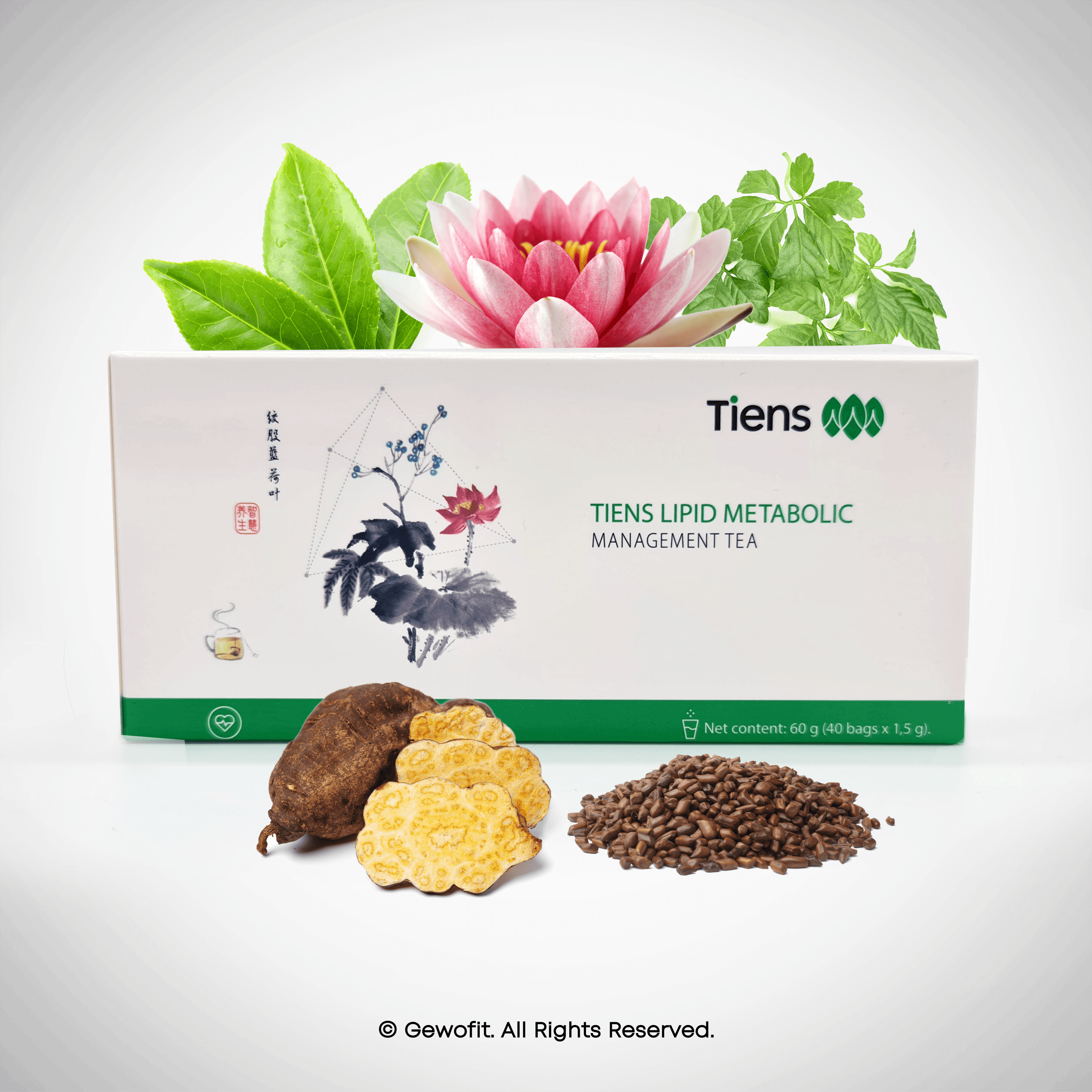 TIENS Teeähnliches Erzeugnis mit Gynostemma (Jiaogulan), Lotusblätter, Cassia-Samen, Chinesische Knöterichwurzel und sechs Sorten von grünem Tee - gewofit